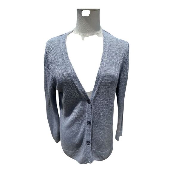 Talbot's Slate Blue Linen Sweater Size Medium Quiet Luxury Capsule Career - Picture 2 of 6